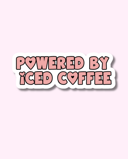 Powered By Iced Coffee -Pink Vinyl Sticker