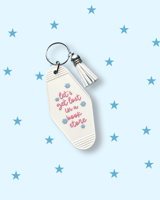 Lost in a Bookstore Retro Motel Keychain