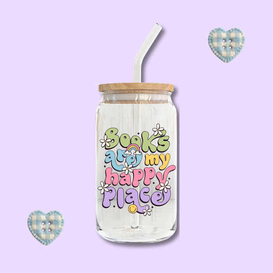 Happy Books Iced Coffee Glass