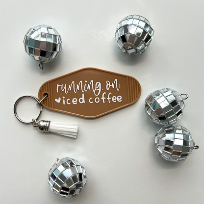 Running on Iced Coffee Retro Motel Keychain