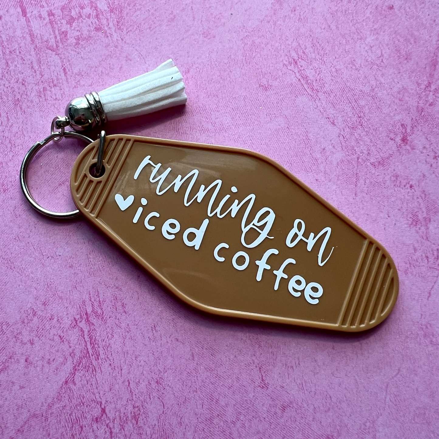 Running on Iced Coffee Retro Motel Keychain