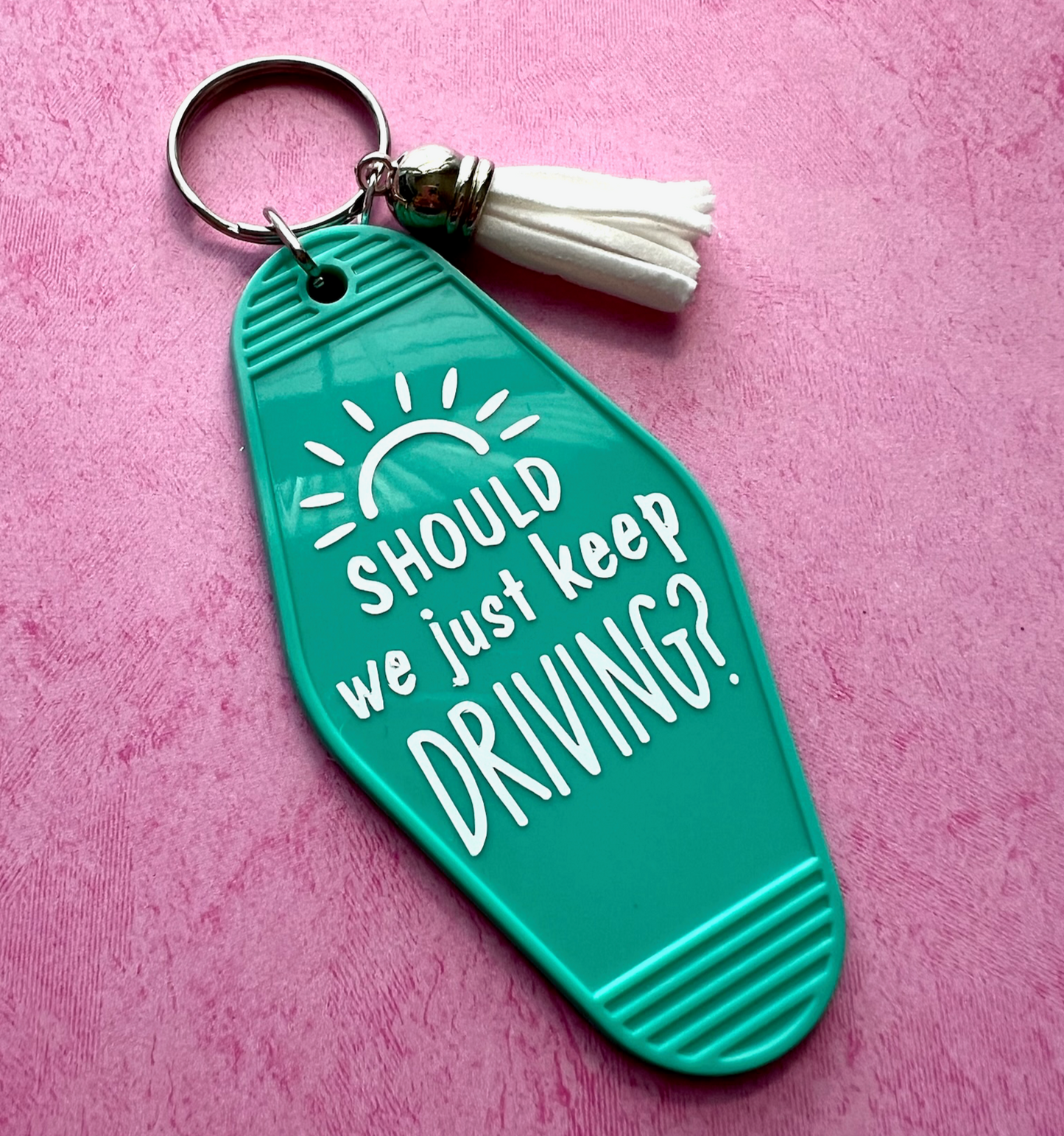 Just Keep Driving Retro Motel Keychain