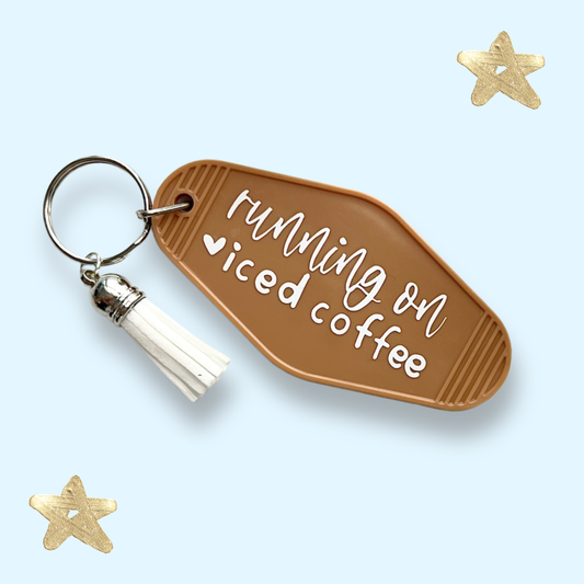 Running on Iced Coffee Retro Motel Keychain