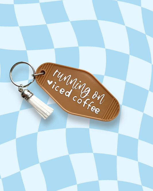 Running on Iced Coffee Retro Motel Keychain